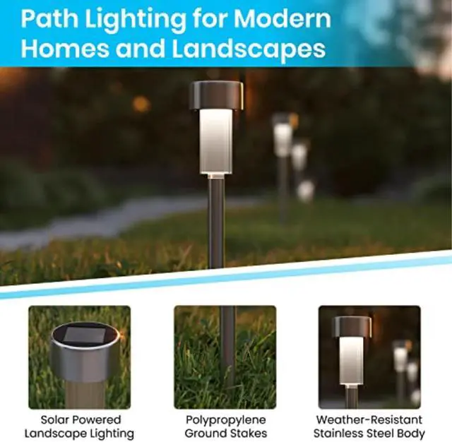 Alt view image 4 of 13 - 12 Pack Stainless Steel LED Solar Lights, Weather Resistant Outdoor Solar Powered Lights for Pathway, Garden, & Yard