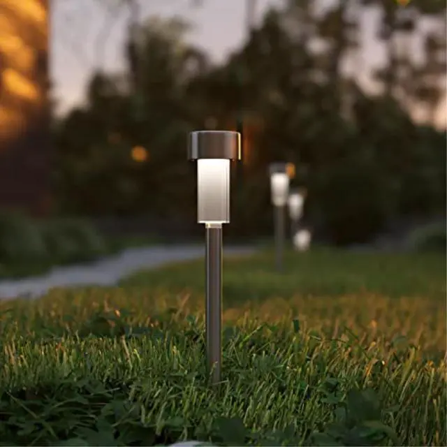 Alt view image 6 of 13 - 12 Pack Stainless Steel LED Solar Lights, Weather Resistant Outdoor Solar Powered Lights for Pathway, Garden, & Yard