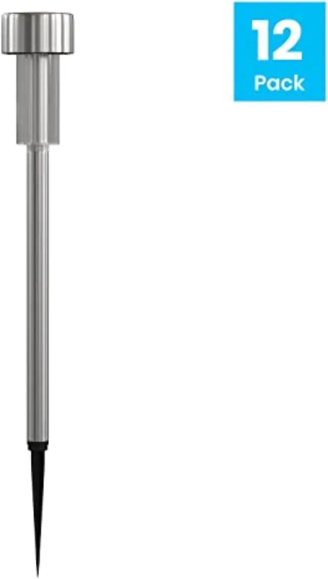 Main image of 12 Pack Stainless Steel LED Solar Lights, Weather Resistant Outdoor Solar Powered Lights for Pathway, Garden, & Yard