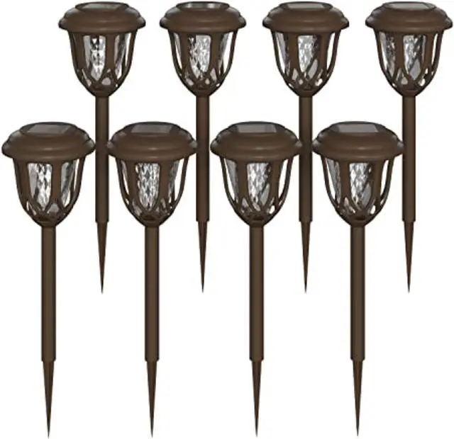 Alt view image 9 of 13 - 8 Pack Brown Tulip Design LED Solar Lights Weather Resistant Outdoor Solar Powered Lights for Pathway, Garden, & Yard