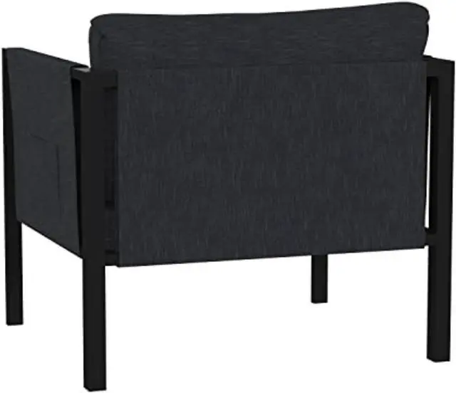 Alt view image 5 of 20 - Indoor/Outdoor Patio Chair with Cushions - Modern Steel Framed Chair with Storage Pockets, Black with Charcoal Cushions