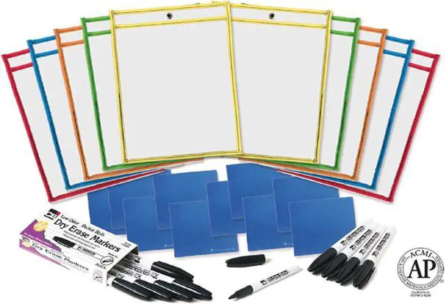 Alt view image 6 of 8 - Charles Leonard Dry Erase Pocket Class Pack Assorted Primary Colors 10/Pack 29130