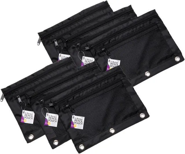 Main image of Pencil Pouch - 2 Pocket with Mesh Front - Black - 6/Bag