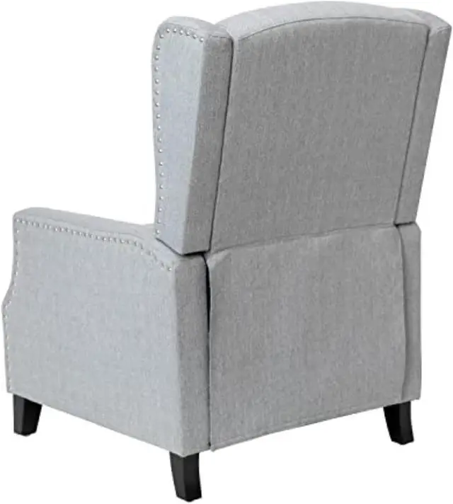 Alt view image 4 of 20 - Prescott Traditional Style Slim Push Back Recliner Chair-Wingback Recliner with Gray Polyester Fabric Upholstery-Accent Nail Trim