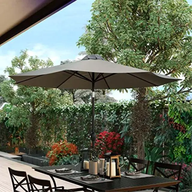 Alt view image 5 of 12 - Gray 9 FT Round Umbrella with 1.5" Diameter Aluminum Pole with Crank and Tilt Function