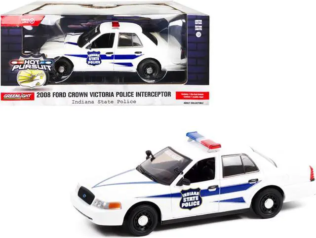 Alt view image 2 of 5 - 2008 Ford Crown Victoria Police Interceptor White with Dark Blue Stripes "Indiana State Police" "Hot Pursuit" Series 1/24 Diecast Model Car by Greenlight