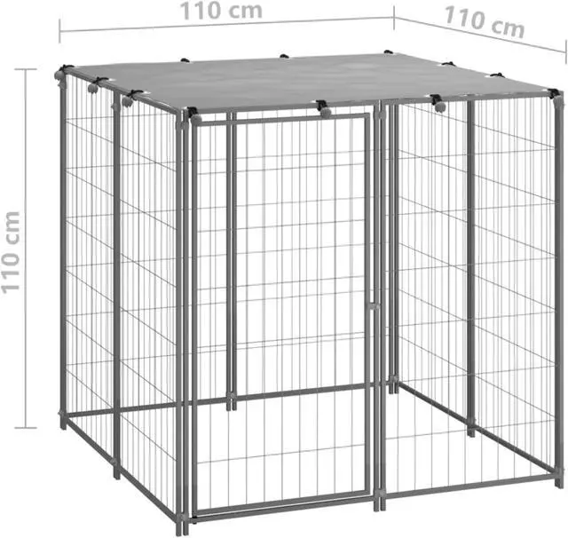 Alt view image 6 of 13 - vidaXL Dog Kennel Silver 43.3"x43.3"x43.3" Steel