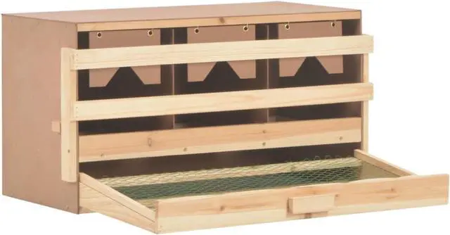 Alt view image 9 of 11 - vidaXL Chicken Laying Nest 3 Compartments 28.3"x13"x15" Solid Pine Wood