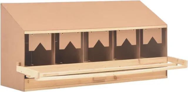 Alt view image 4 of 10 - vidaXL Chicken Laying Nest 5 Compartments 46.1"x13"x15" Solid Pine Wood