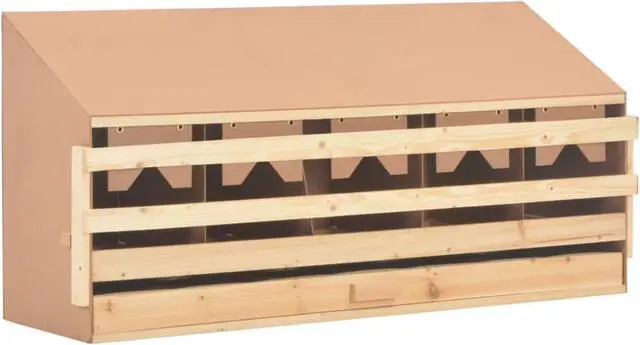 Alt view image 6 of 10 - vidaXL Chicken Laying Nest 5 Compartments 46.1"x13"x15" Solid Pine Wood