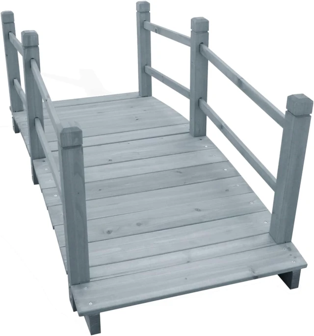 Alt view image 3 of 8 - vidaXL Garden Bridge Gray 55.1"x23.6"x22" Solid Firwood