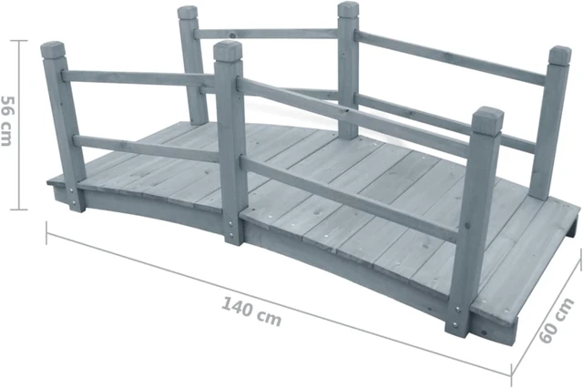 Alt view image 4 of 8 - vidaXL Garden Bridge Gray 55.1"x23.6"x22" Solid Firwood