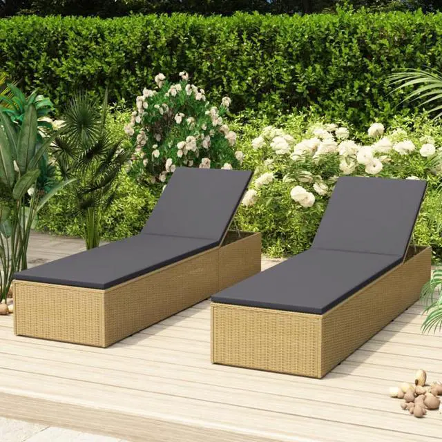 Alt view image 2 of 13 - vidaXL Sunlounger Poly Rattan Brown and Dark Gray