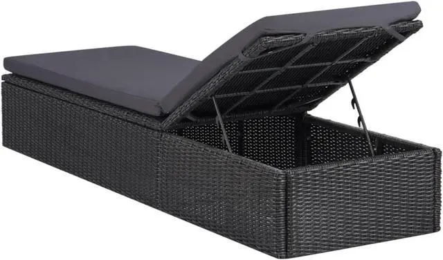 Alt view image 4 of 11 - vidaXL Sunlounger Poly Rattan Black and Dark Gray