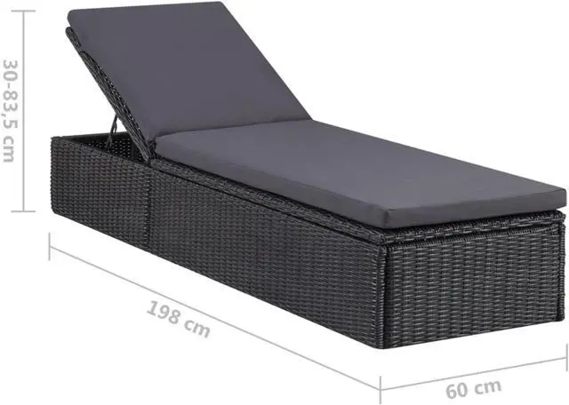 Alt view image 6 of 11 - vidaXL Sunlounger Poly Rattan Black and Dark Gray