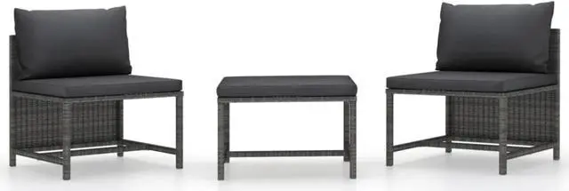 Main image of vidaXL 3 Piece Patio Sofa Set with Cushions Gray Poly Rattan