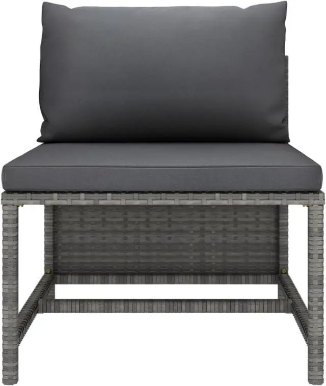 Alt view image 3 of 14 - vidaXL 3 Piece Patio Sofa Set with Cushions Gray Poly Rattan
