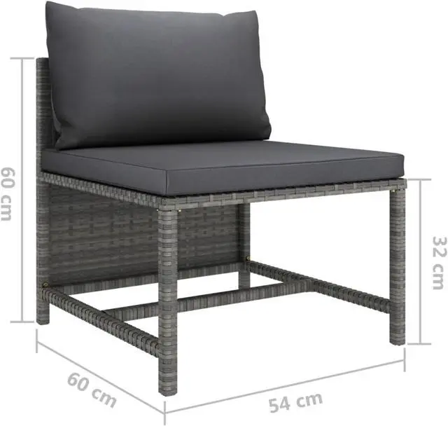 Alt view image 6 of 14 - vidaXL 3 Piece Patio Sofa Set with Cushions Gray Poly Rattan