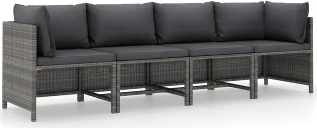 Main image of vidaXL 4-Seater Patio Sofa with Cushions Gray Poly Rattan