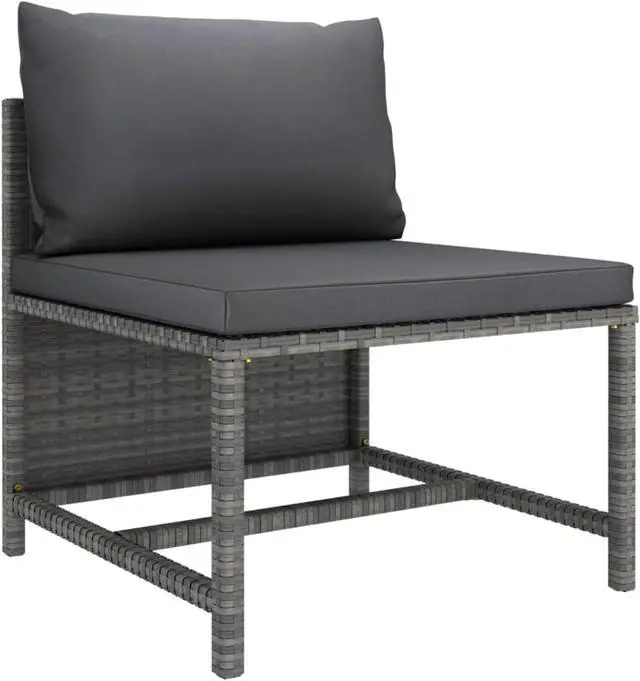 Alt view image 5 of 15 - vidaXL 4-Seater Patio Sofa with Cushions Gray Poly Rattan