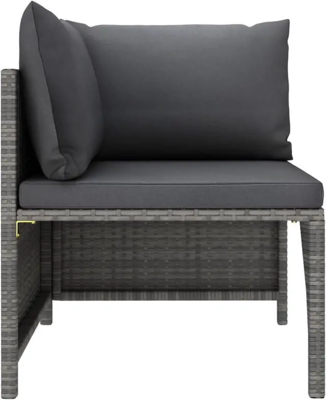 Alt view image 6 of 15 - vidaXL 4-Seater Patio Sofa with Cushions Gray Poly Rattan