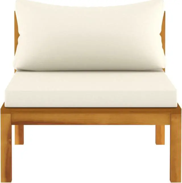 Alt view image 3 of 18 - vidaXL Sectional Middle Sofa with Cream White Cushion Acacia Wood