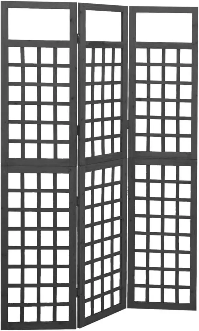Alt view image 2 of 15 - vidaXL 3-Panel Room Divider/Trellis Solid Fir Wood Black 47.6"x70.9"