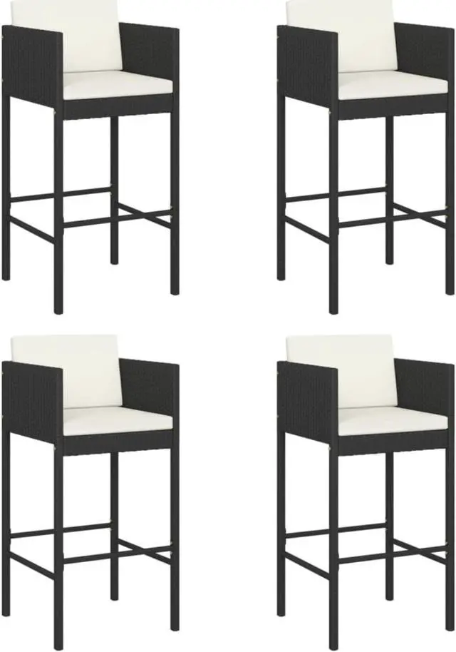 Main image of vidaXL Bar Stools 4 pcs with Cushions Black Poly Rattan