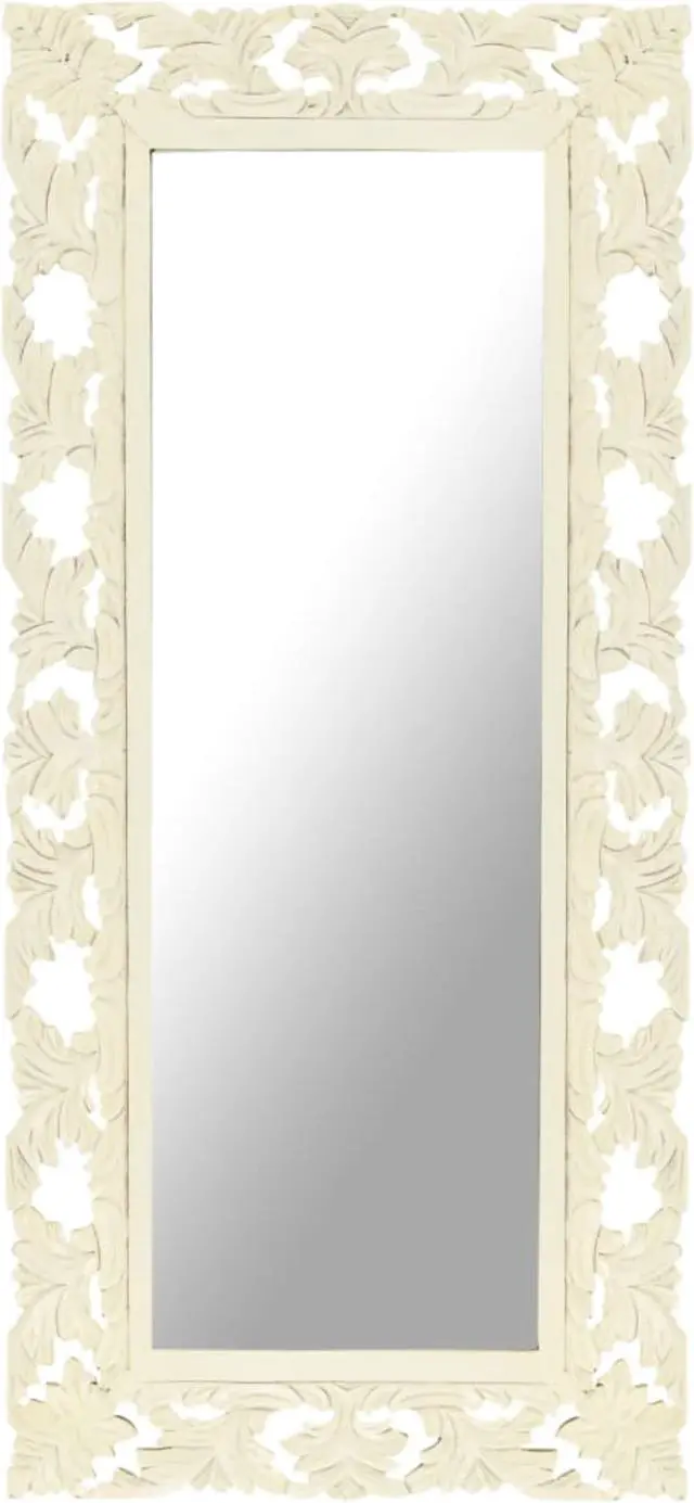 Alt view image 2 of 13 - vidaXL Hand Carved Mirror White 43.3"x19.7" Solid Mango Wood