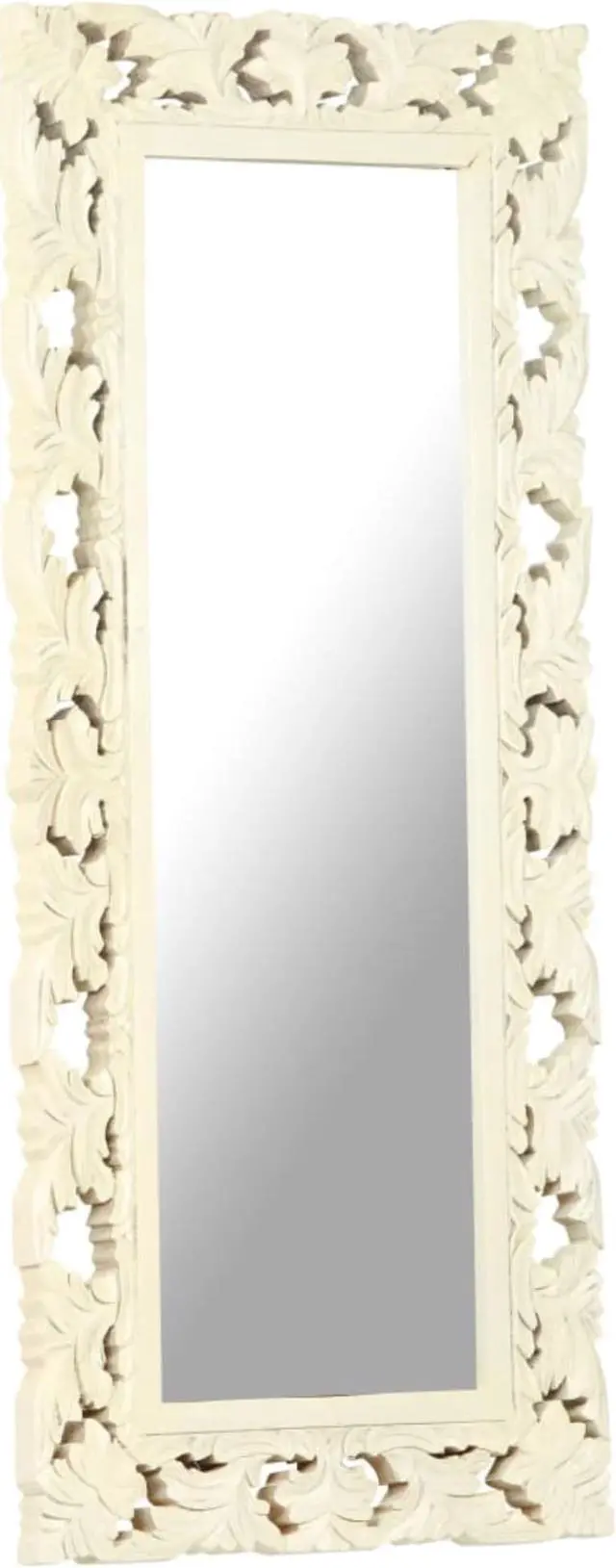 Main image of vidaXL Hand Carved Mirror White 43.3"x19.7" Solid Mango Wood