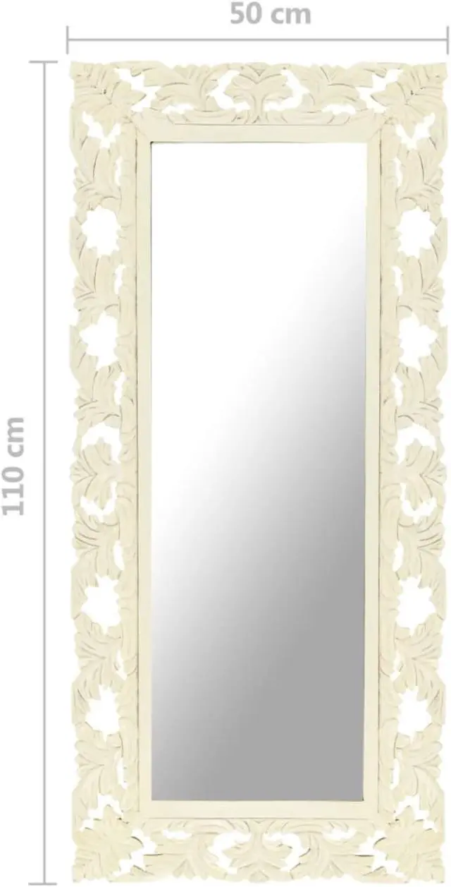 Alt view image 6 of 13 - vidaXL Hand Carved Mirror White 43.3"x19.7" Solid Mango Wood