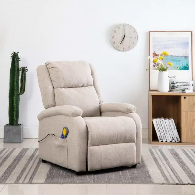 Alt view image 8 of 13 - vidaXL Massage Recliner Cream Fabric Reclining Electric Chair Seat Furniture