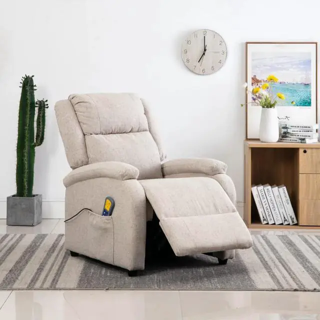 Alt view image 9 of 13 - vidaXL Massage Recliner Cream Fabric Reclining Electric Chair Seat Furniture