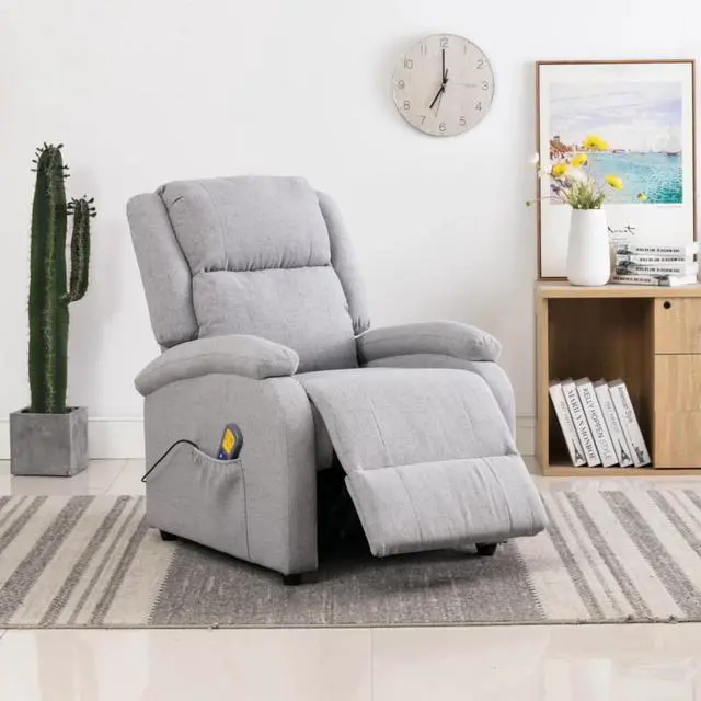 Alt view image 10 of 13 - vidaXL Massage Recliner Light Gray Fabric Reclining Electric Chair Furniture