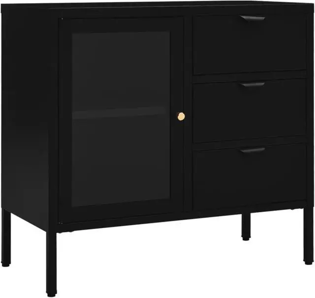 Alt view image 8 of 18 - vidaXL Sideboard Side Table with Adjustable Shelf Black Steel and Tempered Glass