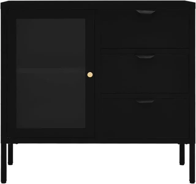 Alt view image 11 of 18 - vidaXL Sideboard Side Table with Adjustable Shelf Black Steel and Tempered Glass