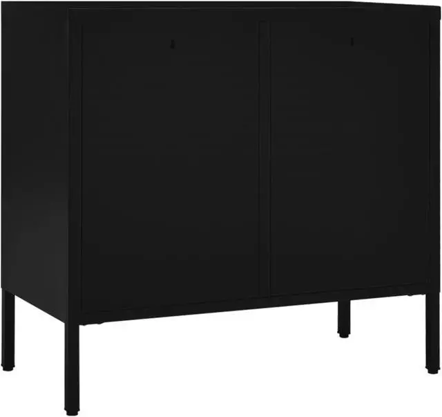 Alt view image 13 of 18 - vidaXL Sideboard Side Table with Adjustable Shelf Black Steel and Tempered Glass