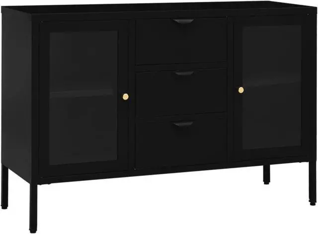 Alt view image 3 of 15 - vidaXL Sideboard Black 41.3"x13.8"x27.6" Steel and Tempered Glass
