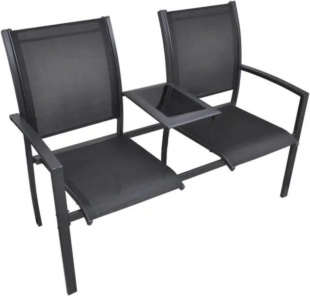 Main image of vidaXL 2 Seater Patio Bench 51.6" Steel and Textilene Black