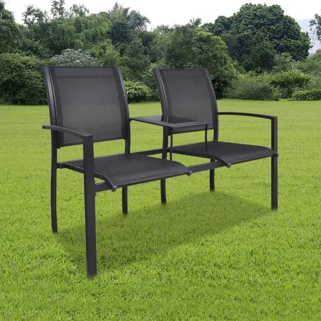 Alt view image 2 of 13 - vidaXL 2 Seater Patio Bench 51.6" Steel and Textilene Black