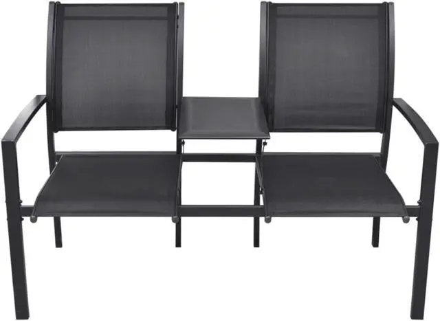 Alt view image 3 of 13 - vidaXL 2 Seater Patio Bench 51.6" Steel and Textilene Black
