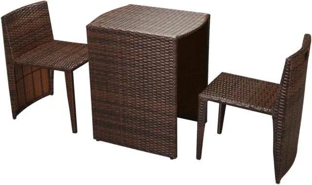 Alt view image 9 of 14 - vidaXL Patio Bistro Set 3 Piece Outdoor Table and Chairs Poly Rattan Brown
