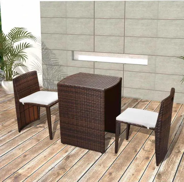 Alt view image 8 of 14 - vidaXL Patio Bistro Set 3 Piece Outdoor Table and Chairs Poly Rattan Brown