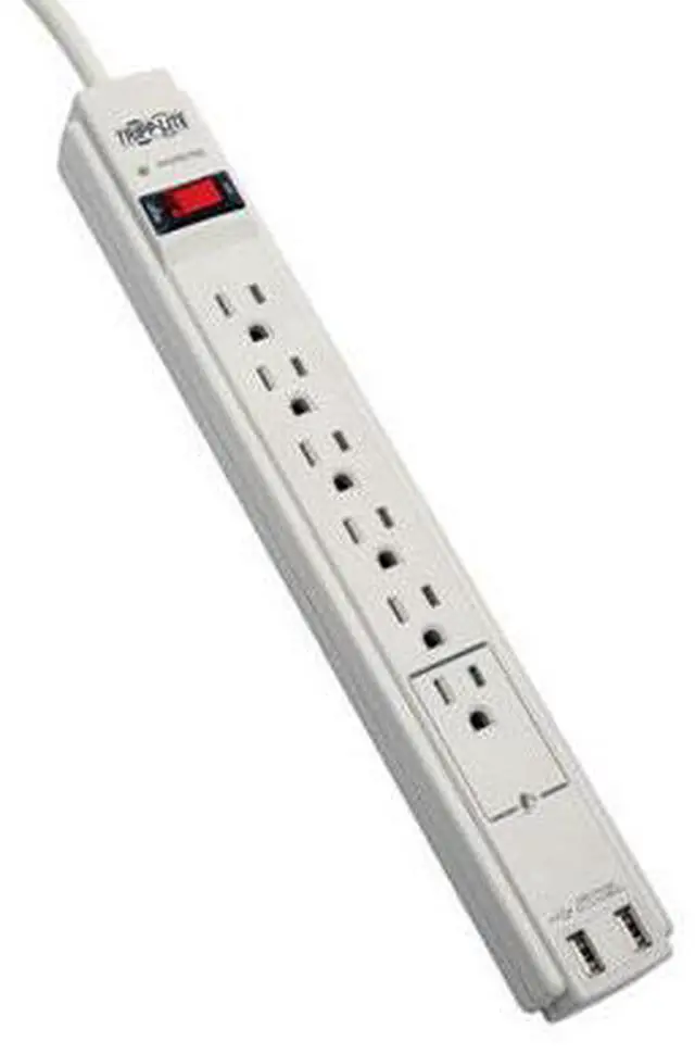 Alt view image 11 of 20 - Tripp Lite 6 Outlet Surge Protector Power Strip 6Ft Cord 990 Joules Dual Usb Charging Led & Insurance (Tlp606usb)