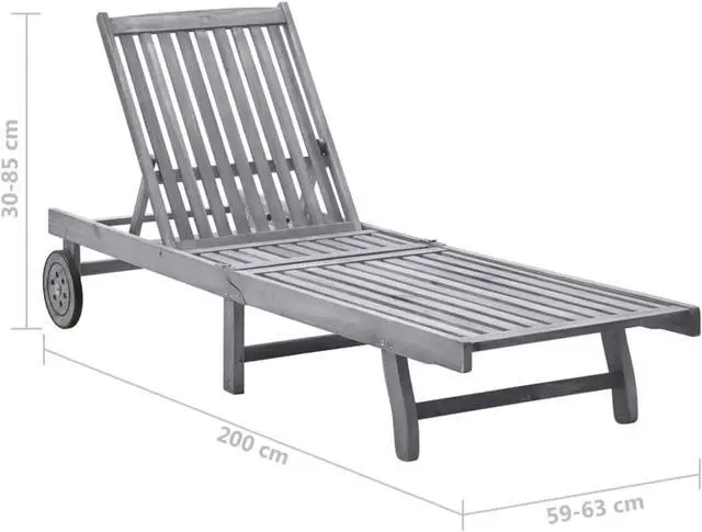 Alt view image 6 of 12 - vidaXL Patio Sun Lounger with Cushion Gray Solid Acacia Wood