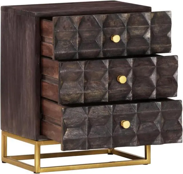 Alt view image 5 of 12 - vidaXL Bed Cabinet Black 15.7"x11.8"x19.7" Solid Mango Wood