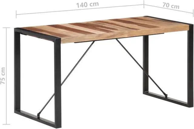 Alt view image 6 of 13 - vidaXL Dining Table 55.1"x27.6"x29.5" Solid Wood with Sheesham Finish