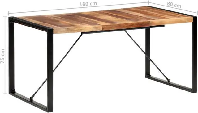 Alt view image 6 of 13 - vidaXL Dining Table 63"x31.5"x29.5" Solid Wood with Sheesham Finish