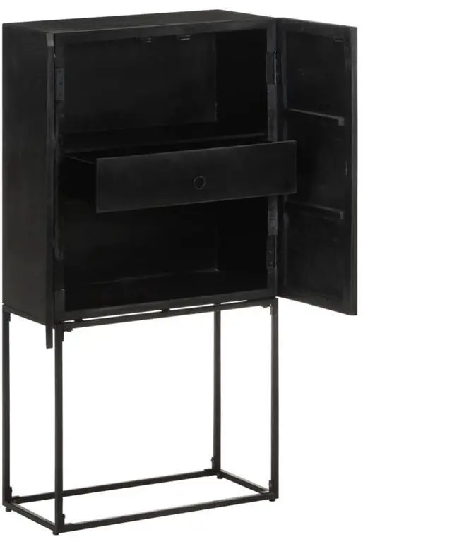 Alt view image 12 of 18 - vidaXL Sideboard Kitchen Storage Cabinet Black Solid Wood Acacia and Mango