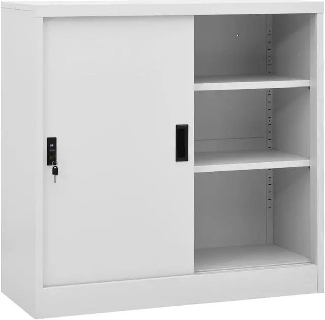 Alt view image 7 of 17 - vidaXL Filing Cabinet Storage File Cabinet with Sliding Door Light Gray Steel